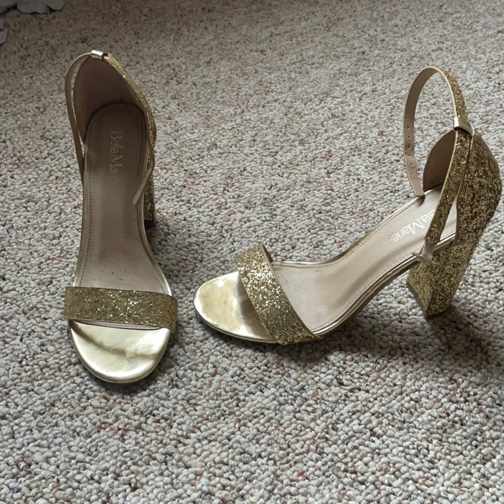 Gold sparkle heels